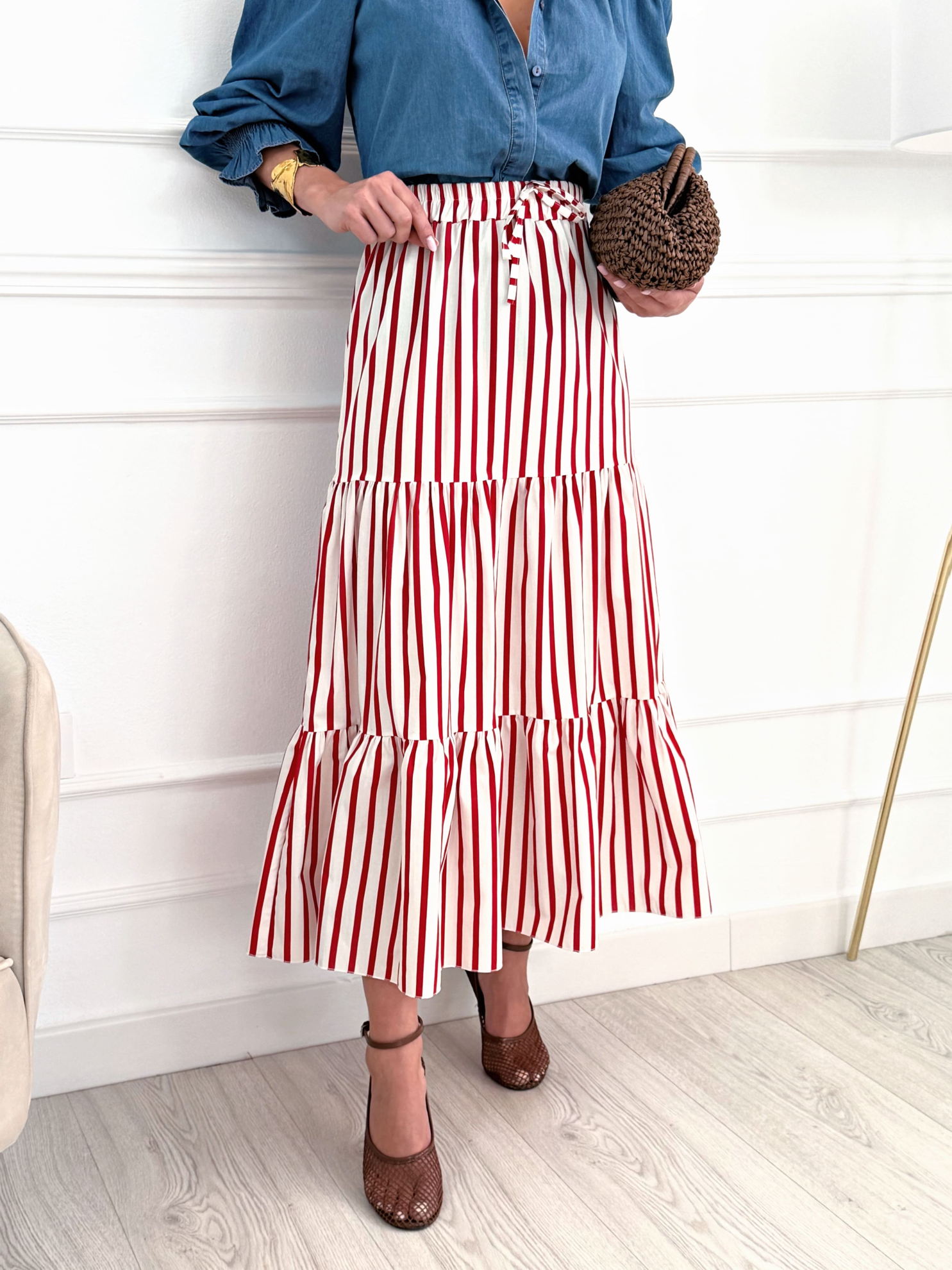 falda-midi-rayas-rojas-mujer-algodon-elastica