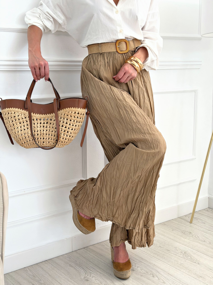 Pantalón Efecto Arrugado Camel